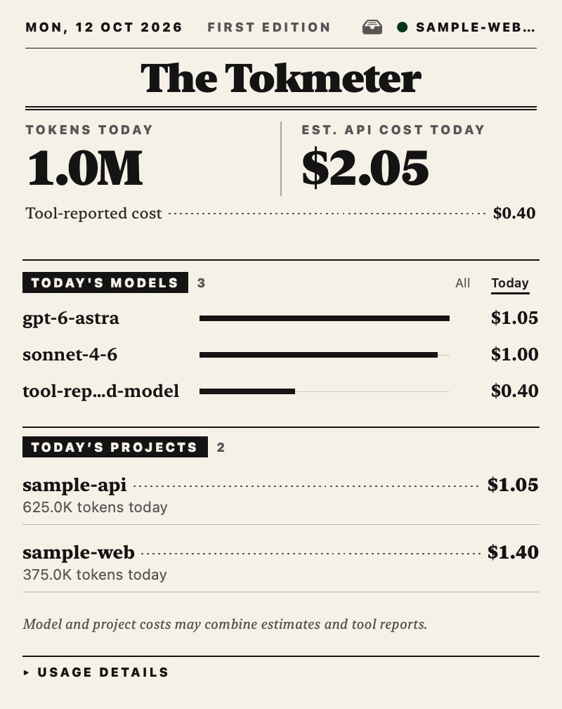 The menu bar popover in the Paper theme, showing sample data
